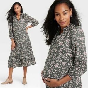 Hatch Maternity Tiered Midi Floral Dress, Size L